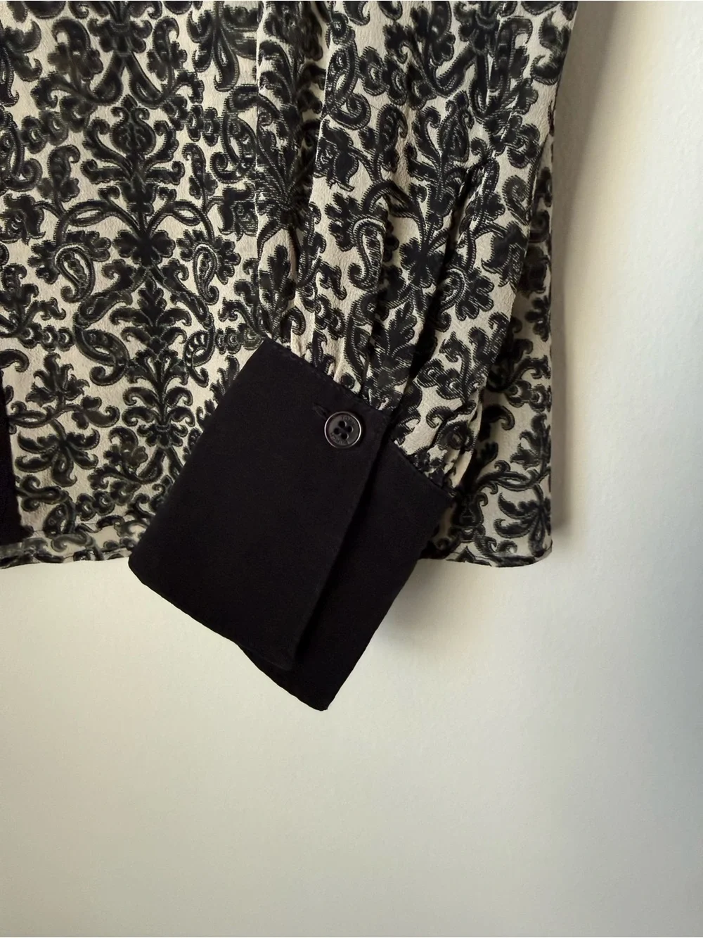 Tory Burch Melissa Paisley Tunic Blouse Black Cream 8